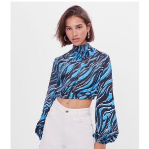 Blue and black print satin blouse from Bershka ( brand new w/ tags )